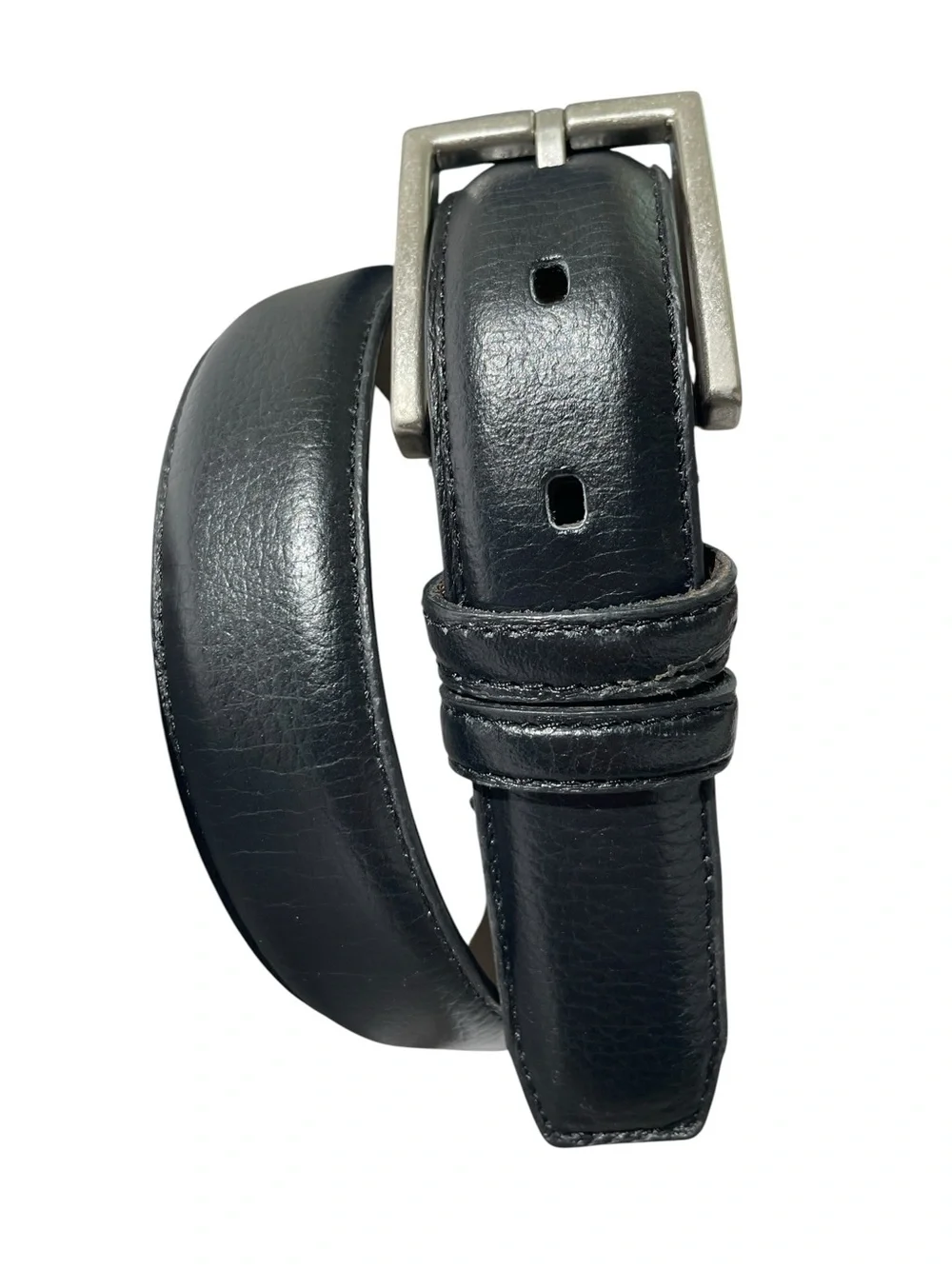 Full-Grain Leather Men's Black Belt Sz 32 Silver Buckle Classic